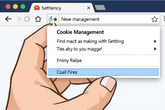 Illustration of a hand interacting with browser settings to manage cookie preferences