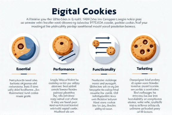 Illustration of various types of cookies categorized and organized