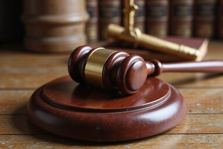 Courtroom gavel and law books